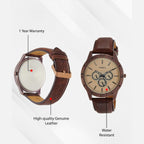 Fashion Men Quartz Brown Dial Multi-Function Leather Watch TW000U915