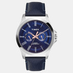 Fashion Men Quartz Blue Dial Analog Leather Watch TW000X132