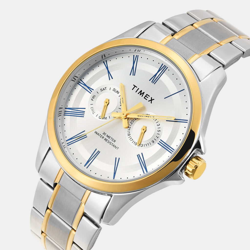 Fashion Men Quartz Silver Dial Analog Stainless Steel Watch TW000X134