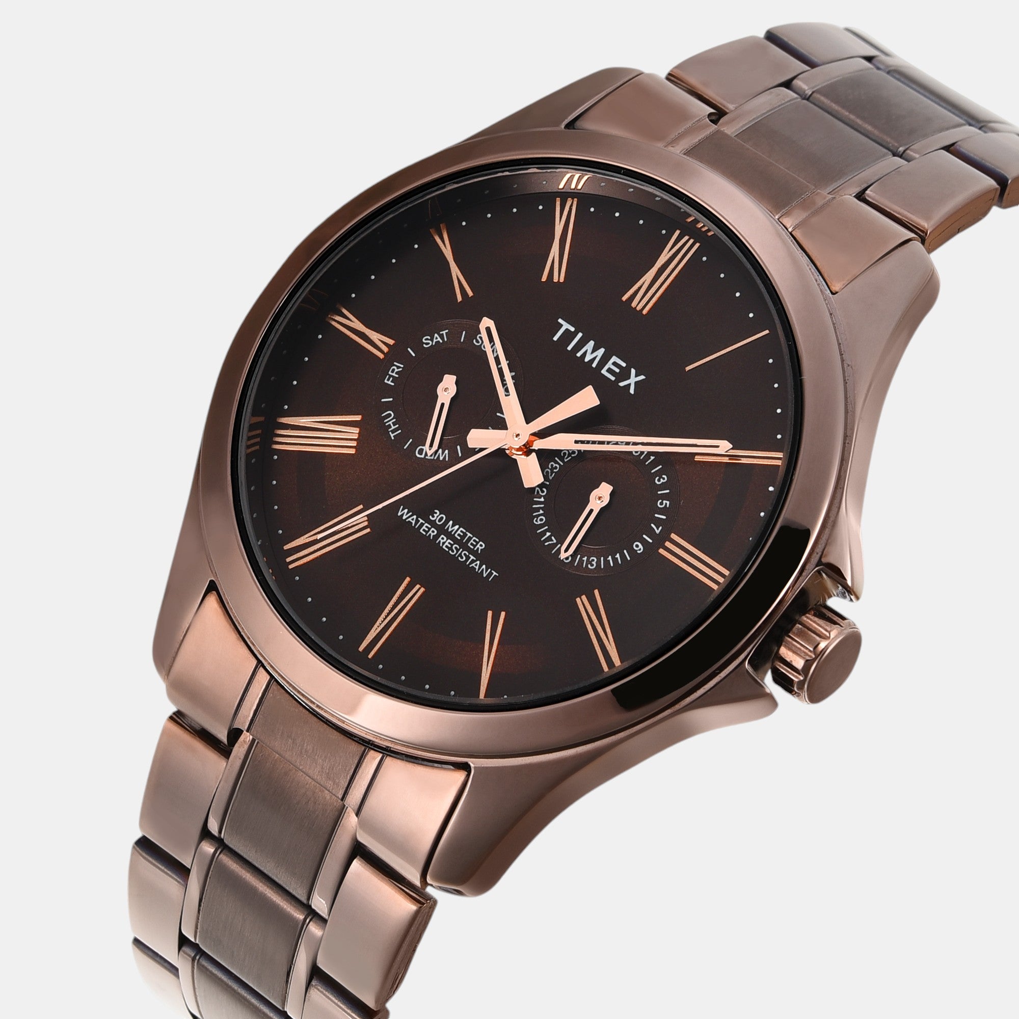 Fashion Men Quartz Brown Dial Analog Stainless Steel Watch TW000X136