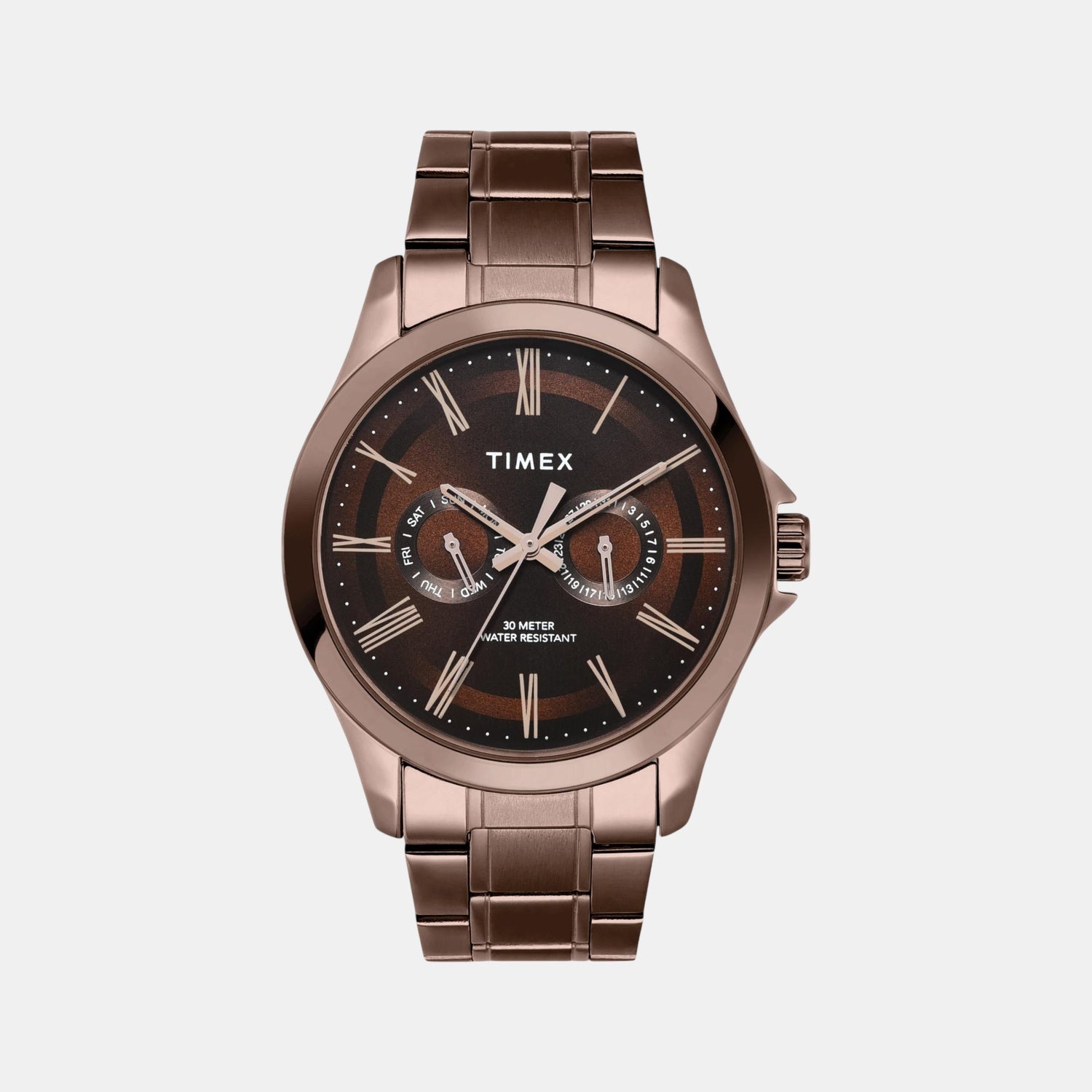 Fashion Men Quartz Brown Dial Analog Stainless Steel Watch TW000X136