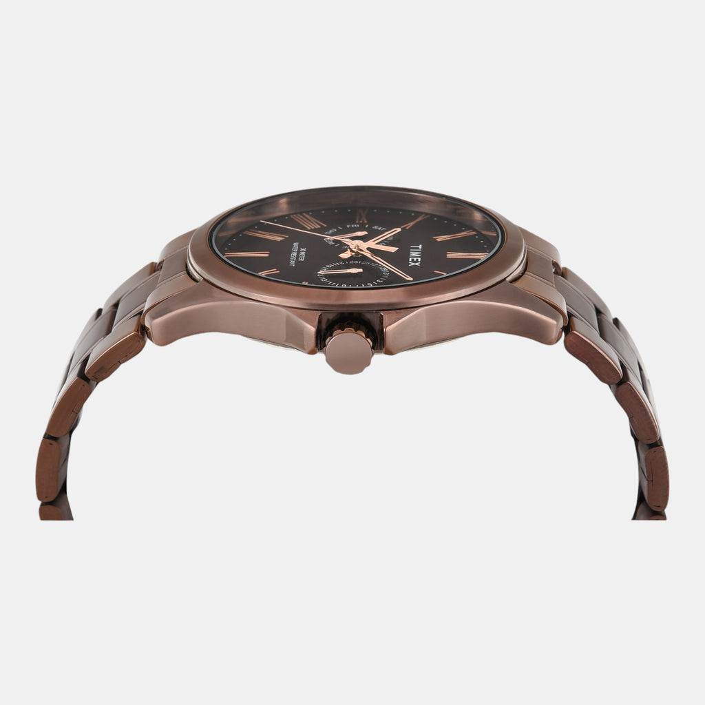Fashion Men Quartz Brown Dial Analog Stainless Steel Watch TW000X136