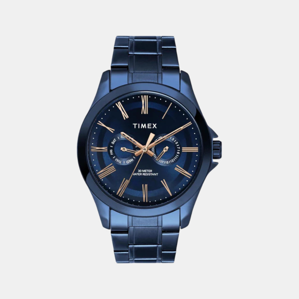 Fashion Men Quartz Blue Dial Analog Stainless Steel Watch TW000X137