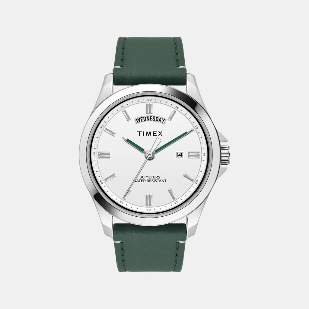 Fashion Men Quartz White Dial Analog Leather Watch TW000X138