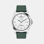 Fashion Men Quartz White Dial Analog Leather Watch TW000X138