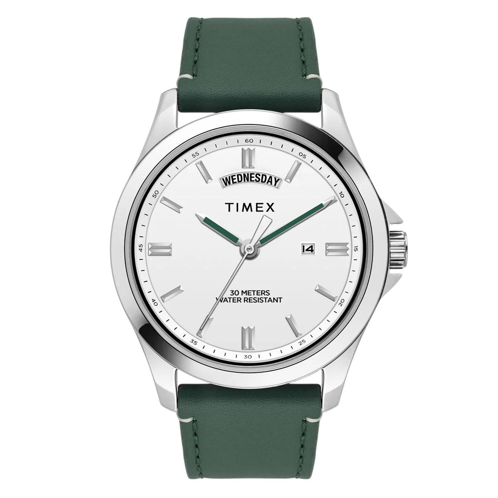 Fashion Men Quartz White Dial Analog Leather Watch TW000X138