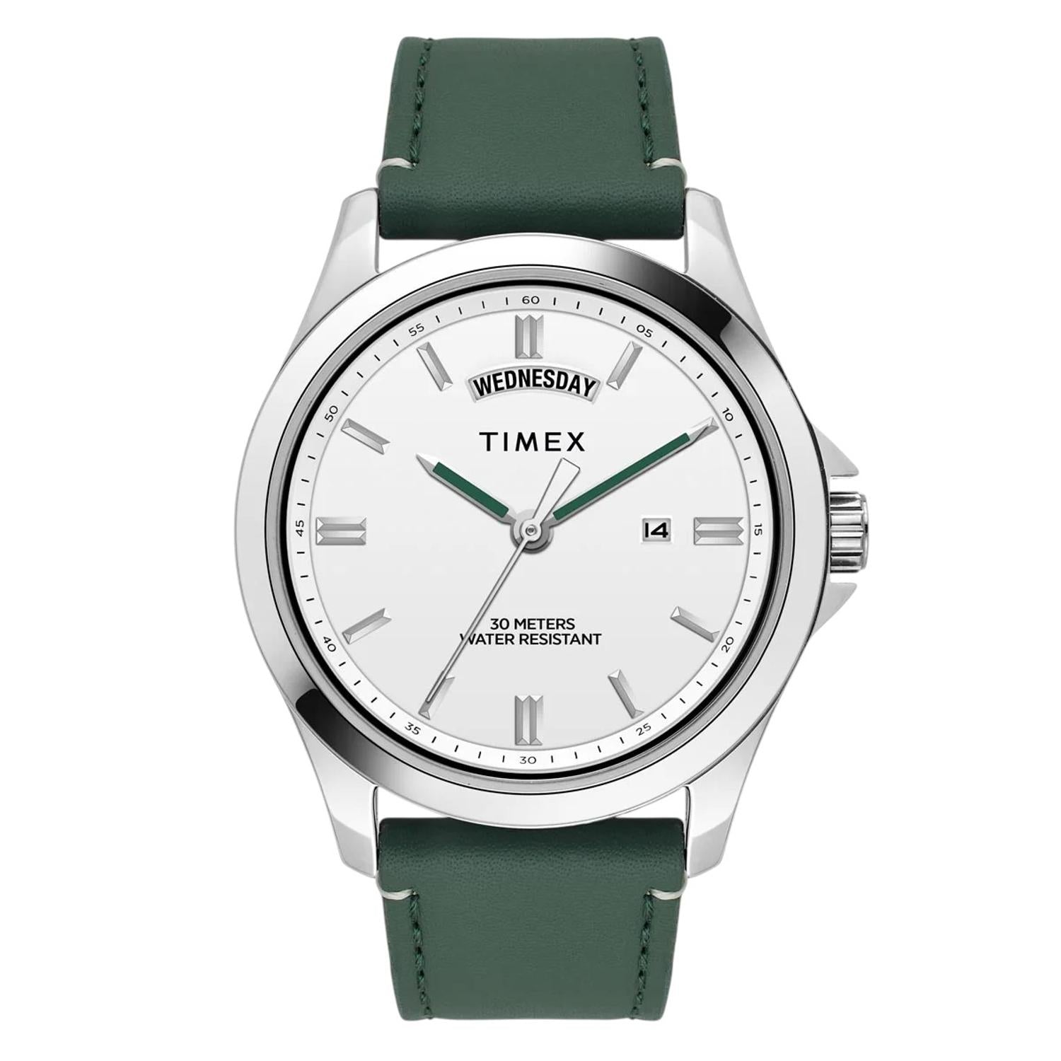 Fashion Men Quartz White Dial Analog Leather Watch TW000X138