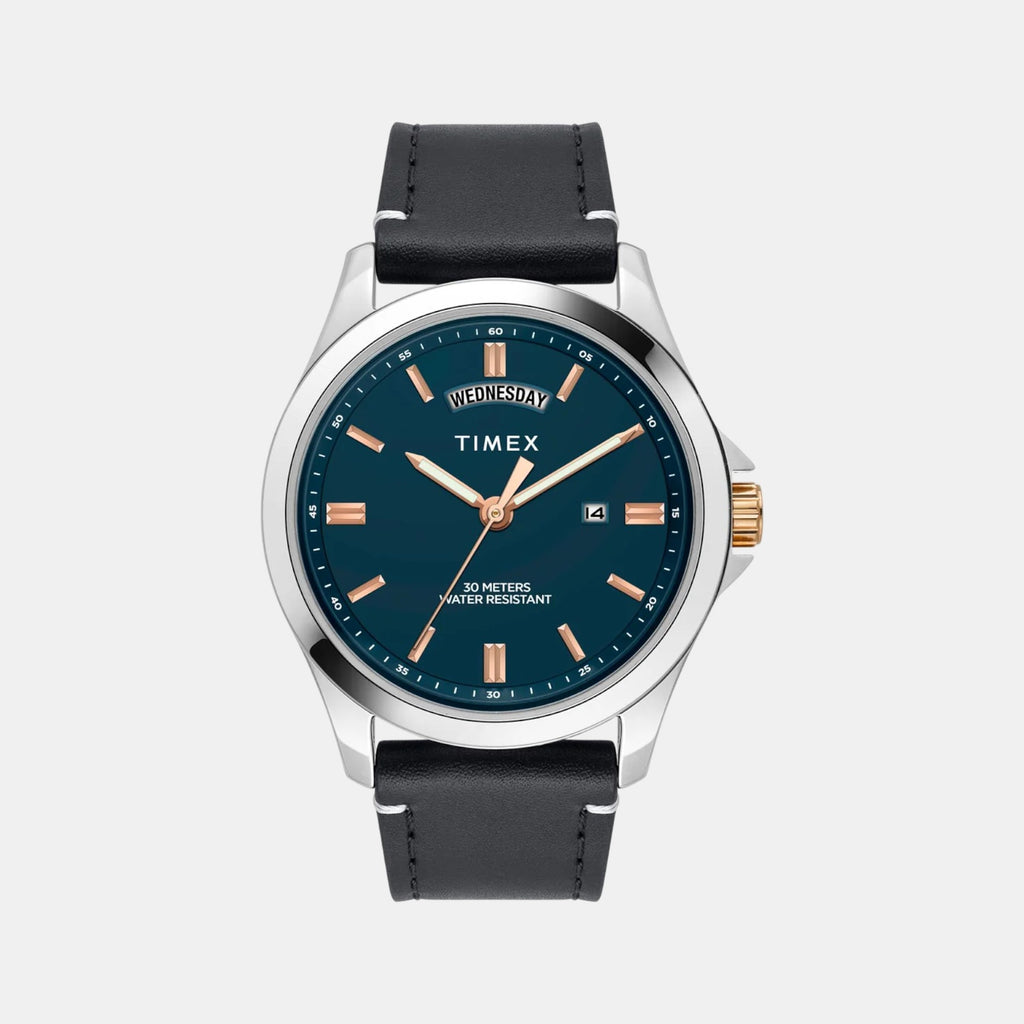 Fashion Men Quartz Green Dial Analog Leather Watch TW000X139