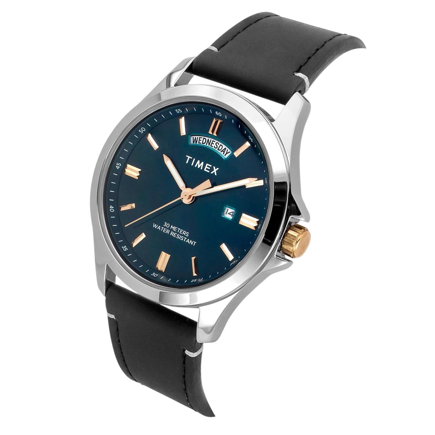 Fashion Men Quartz Green Dial Analog Leather Watch TW000X139