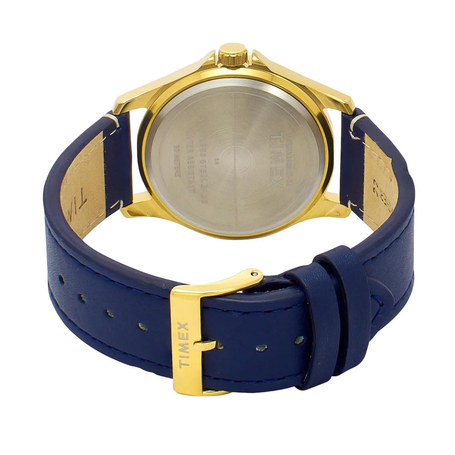 Fashion Men Quartz Blue Dial Analog Leather Watch TW000X140