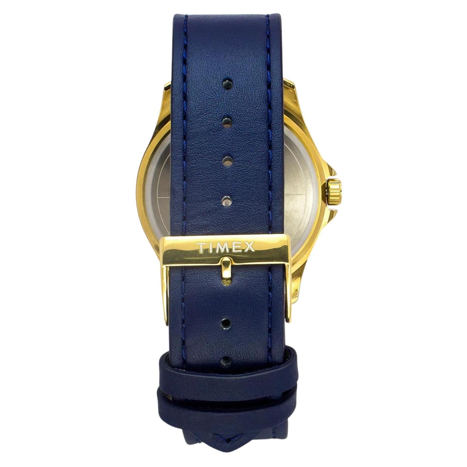 Fashion Men Quartz Blue Dial Analog Leather Watch TW000X140