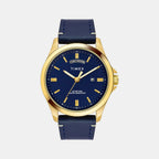 Fashion Men Quartz Blue Dial Analog Leather Watch TW000X140