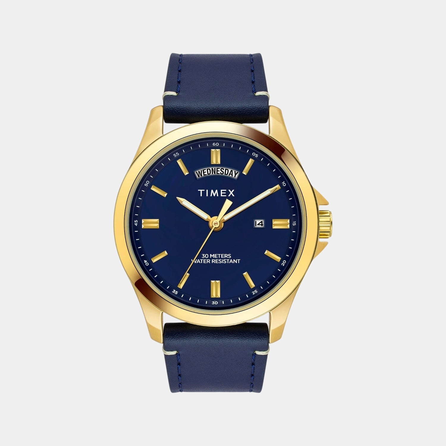 Fashion Men Quartz Blue Dial Analog Leather Watch TW000X140