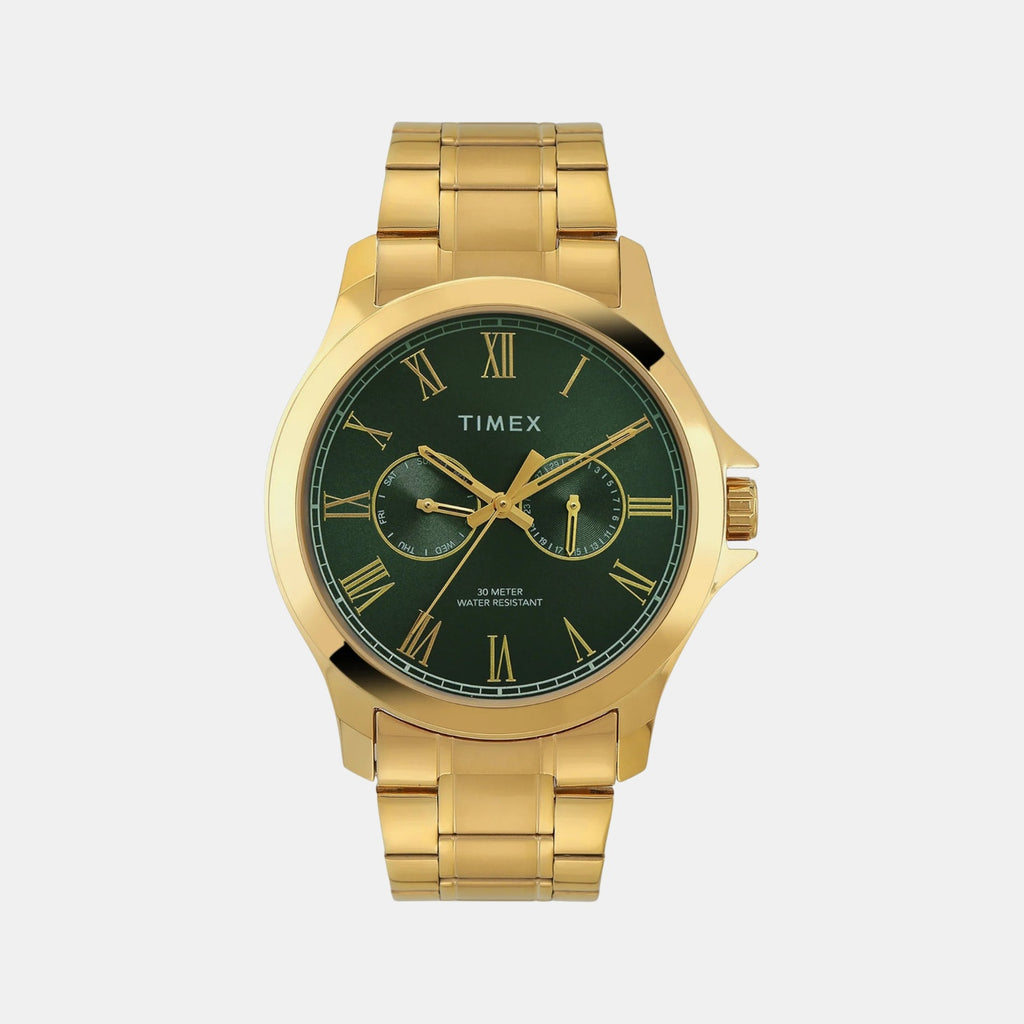 Fashion Men Quartz Green Dial Multi-Function Stainless Steel Watch TW000X142