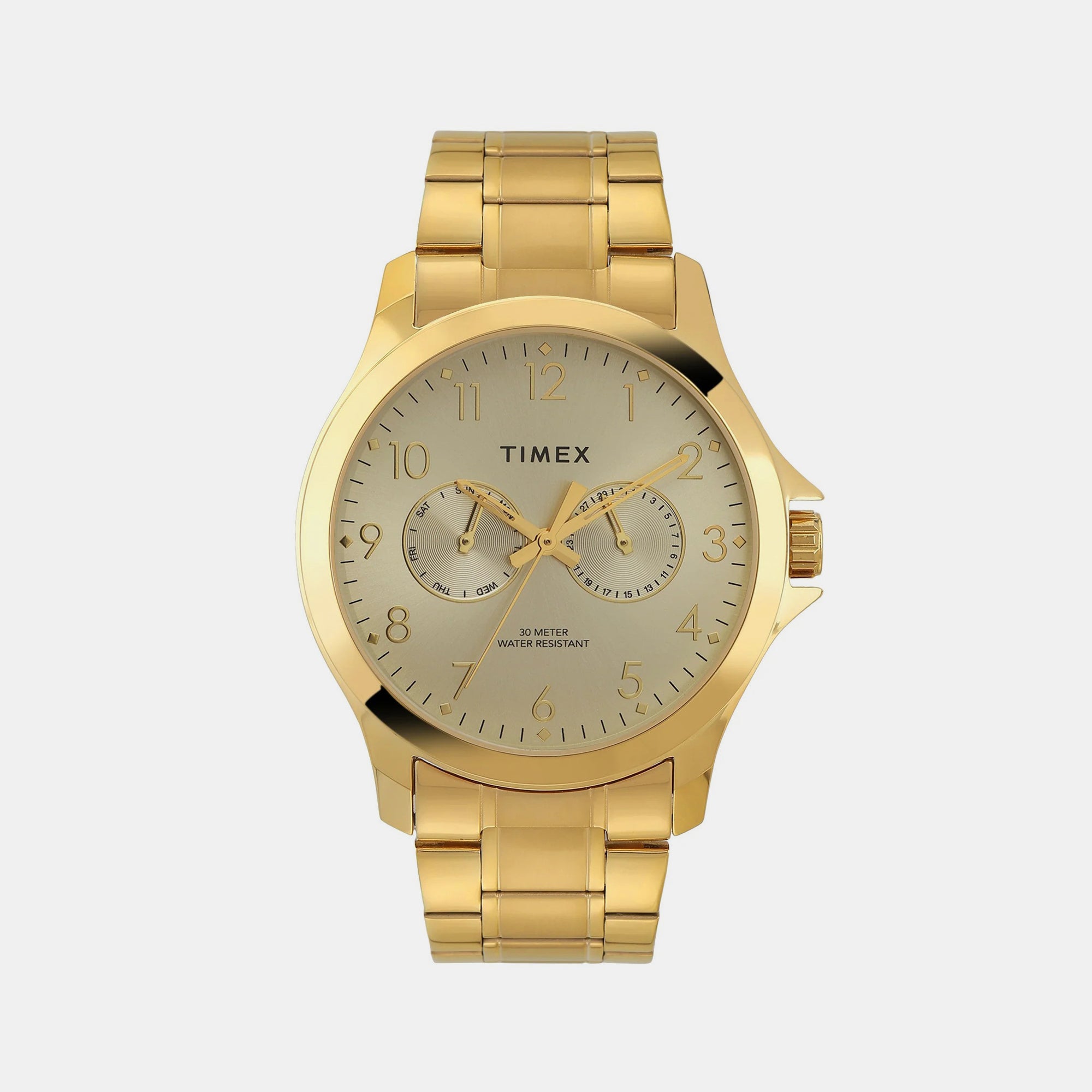 Fashion Men Quartz Champagne Dial Analog Stainless Steel Watch TW000X143