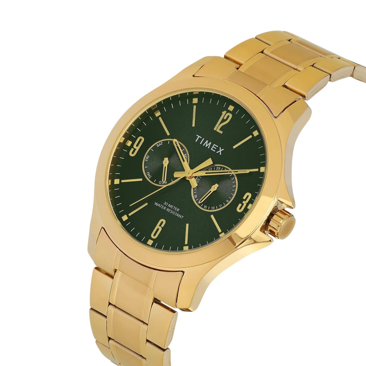 Fashion Men Quartz Green Dial Analog Stainless Steel Watch TW000X144