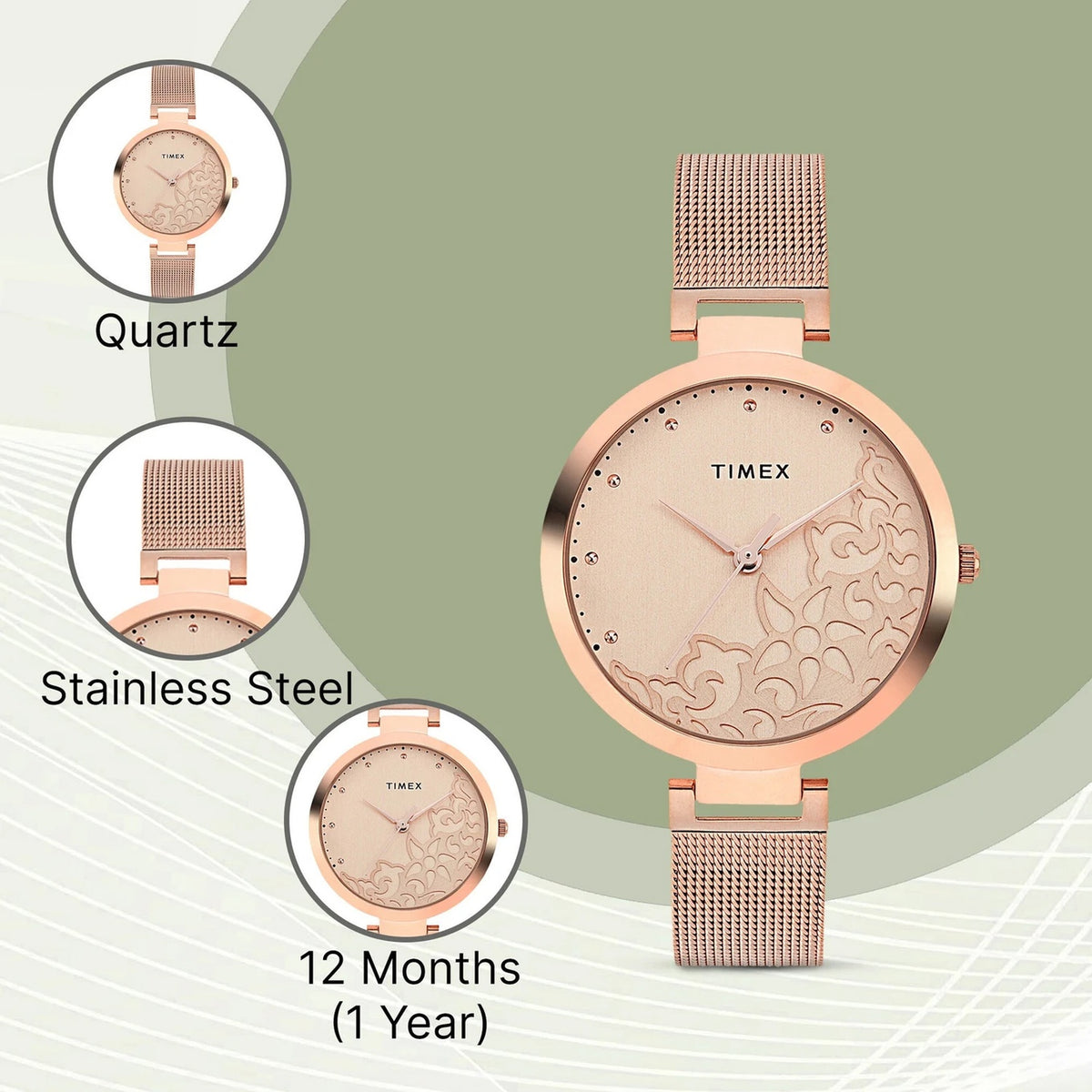Trendline Women Quartz Rose Gold Dial Analog Mesh Watch TW000X219