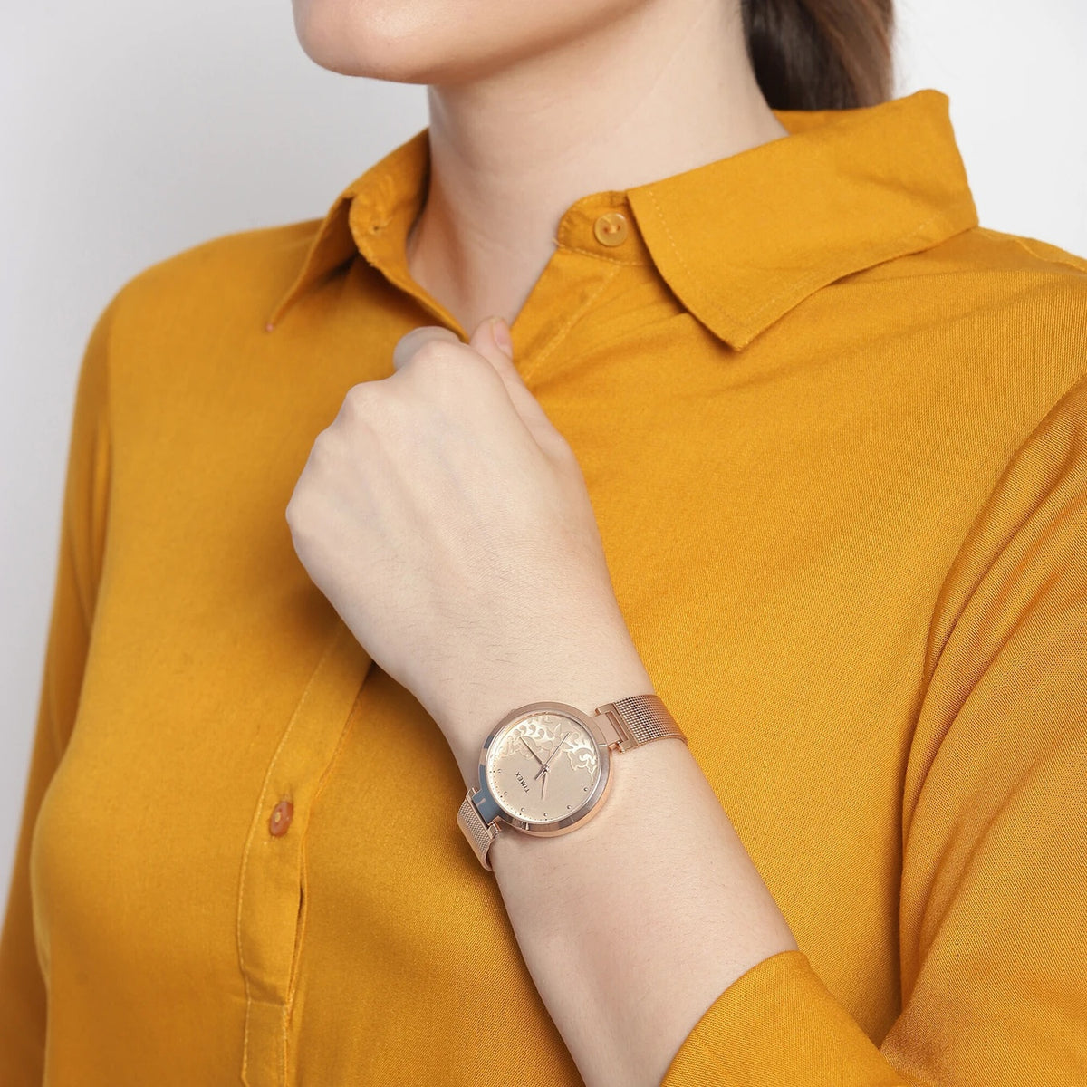 Trendline Women Quartz Rose Gold Dial Analog Mesh Watch TW000X219
