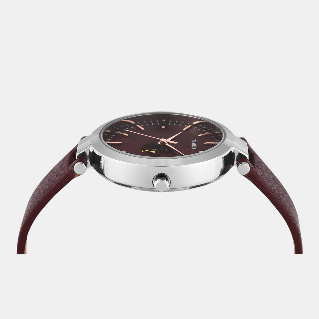 Fashion Women Quartz Burgundy Dial Analog Leather Watch TW000X245