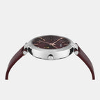 Fashion Women Quartz Burgundy Dial Analog Leather Watch TW000X245