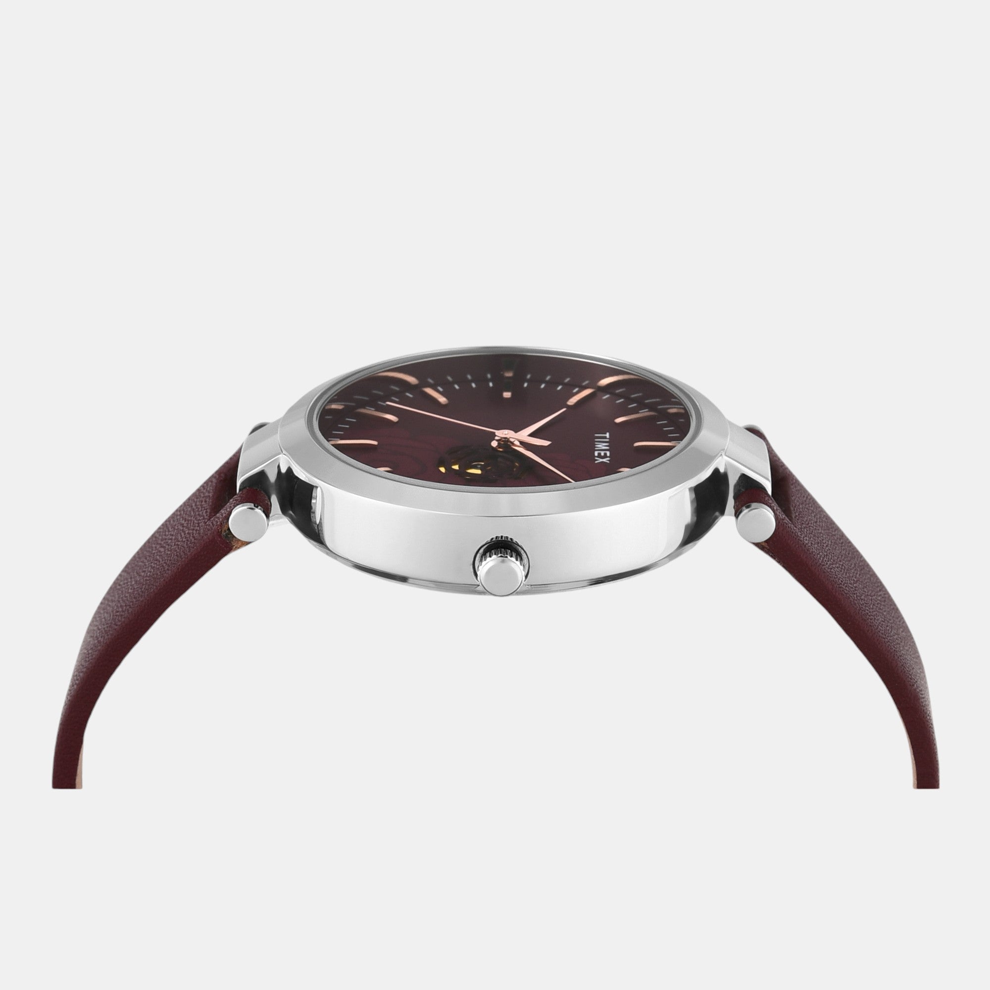 Fashion Women Quartz Burgundy Dial Analog Leather Watch TW000X245