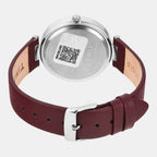 Fashion Women Quartz Burgundy Dial Analog Leather Watch TW000X245