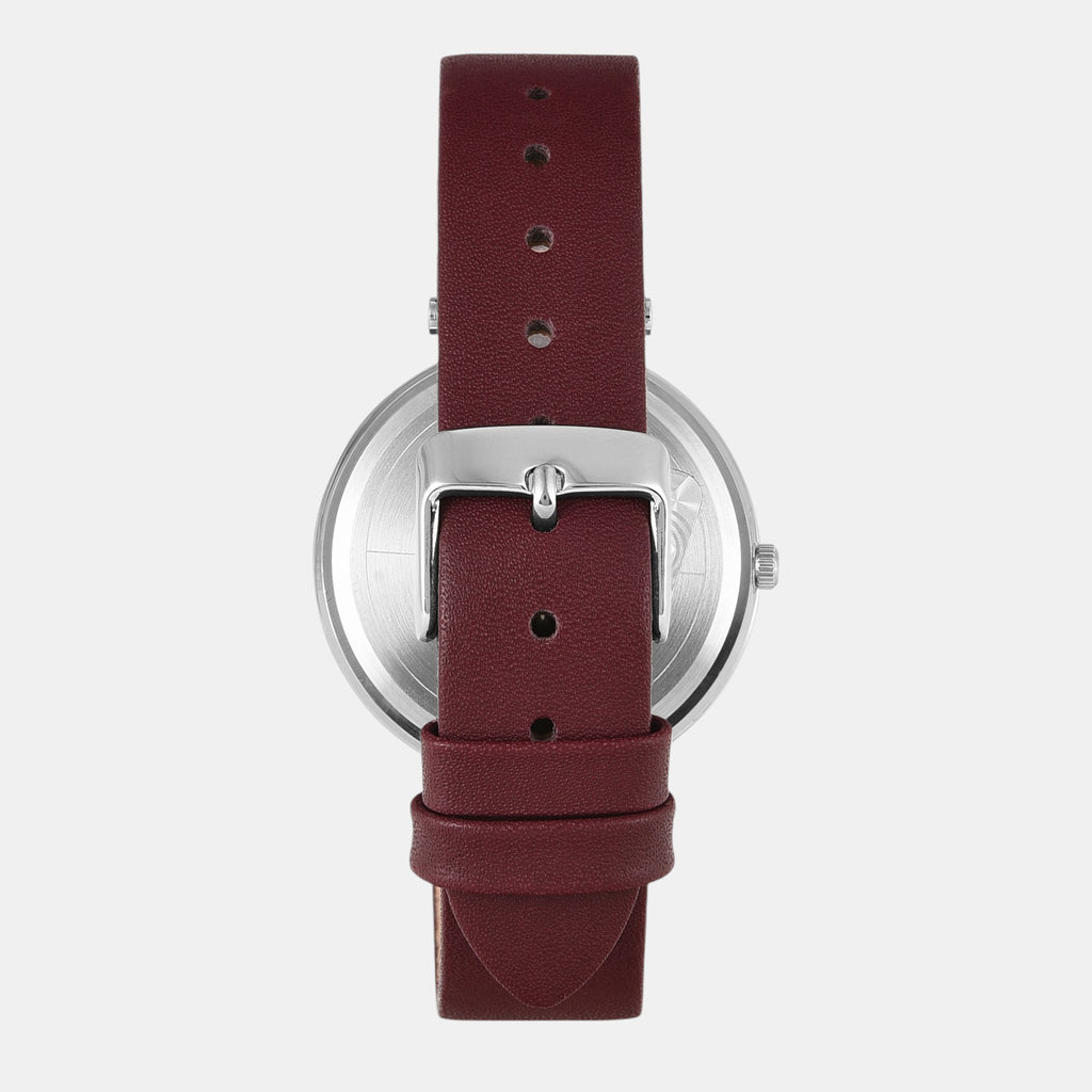 Fashion Women Quartz Burgundy Dial Analog Leather Watch TW000X245