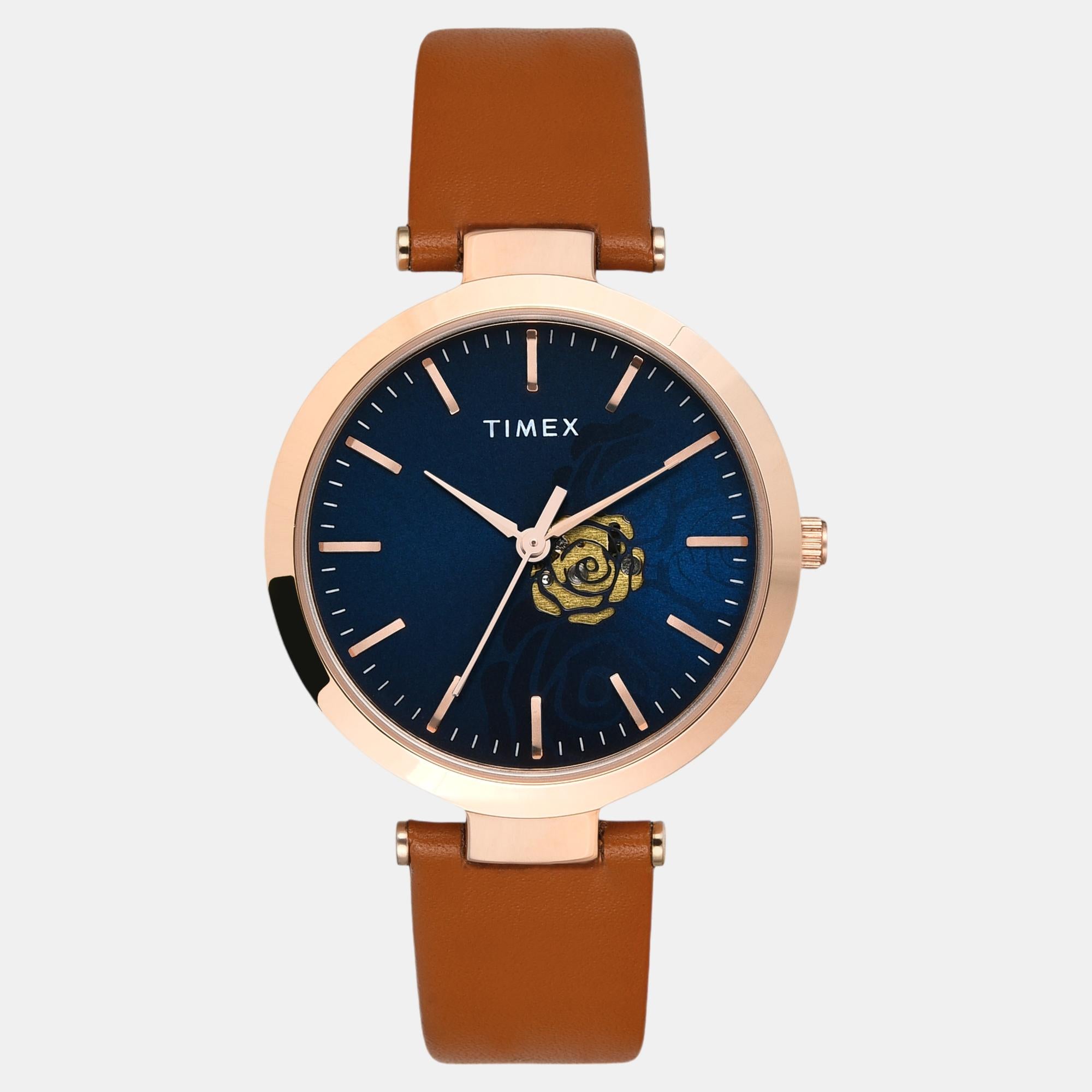 Fashion Women Quartz Blue Dial Analog Leather Watch TW000X246