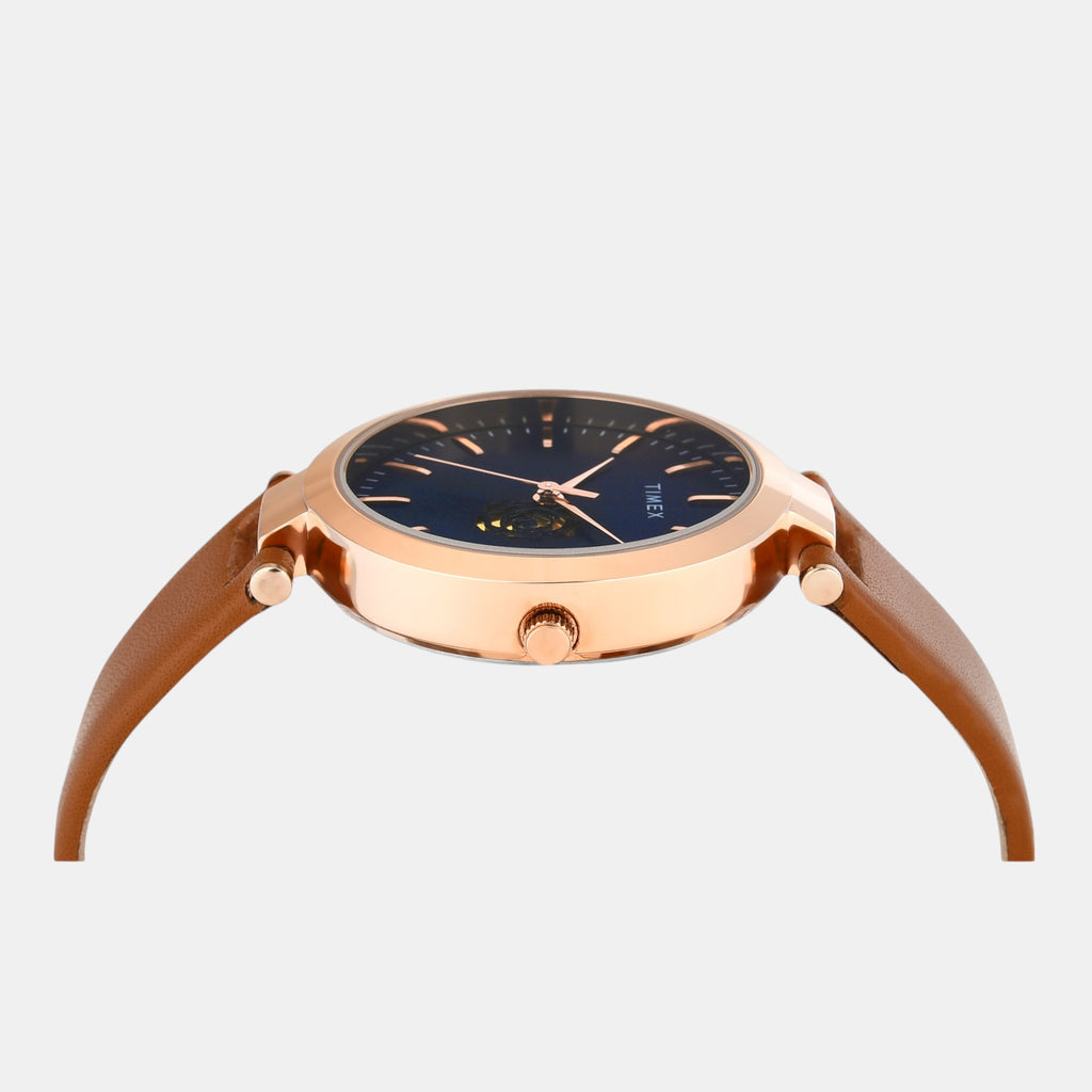 Fashion Women Quartz Blue Dial Analog Leather Watch TW000X246