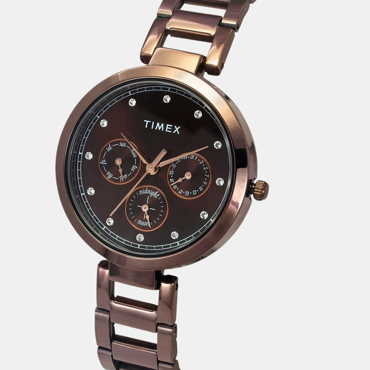 Trendline Women Quartz Brown Dial Multi-Function Stainless Steel Watch TW000X267