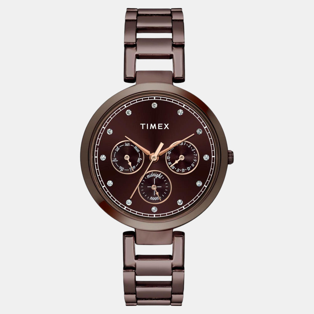Fashion Women Quartz Brown Dial Multi-Function Stainless Steel Watch TW000X267