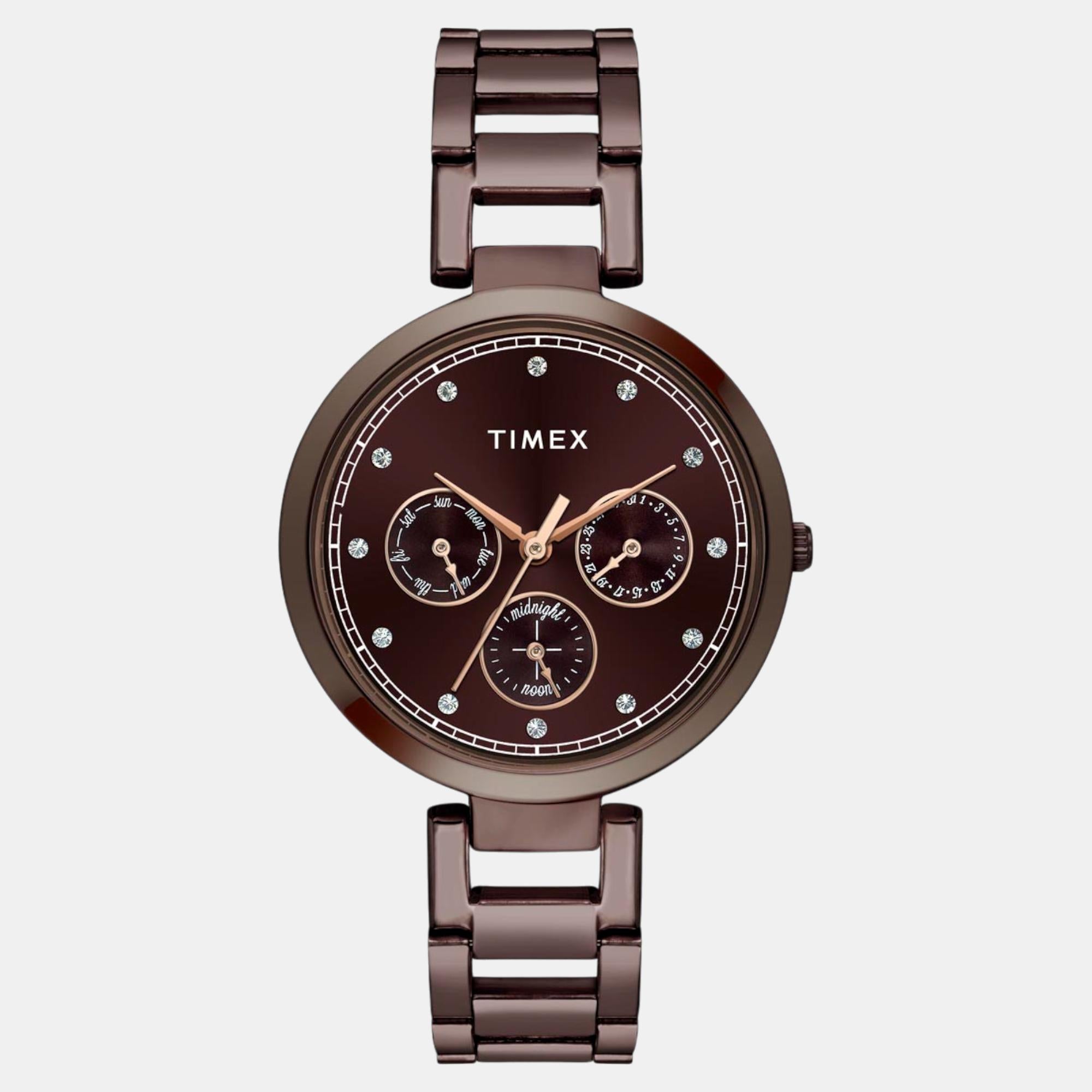 Fashion Women Quartz Brown Dial Multi-Function Stainless Steel Watch TW000X267