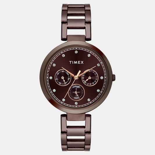 Fashion Women Quartz Brown Dial Multi-Function Stainless Steel Watch TW000X267