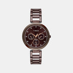Fashion Women Quartz Brown Dial Multi-Function Stainless Steel Watch TW000X267