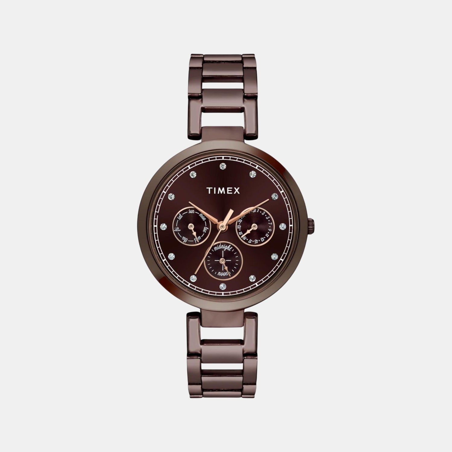 Fashion Women Quartz Brown Dial Multi-Function Stainless Steel Watch TW000X267