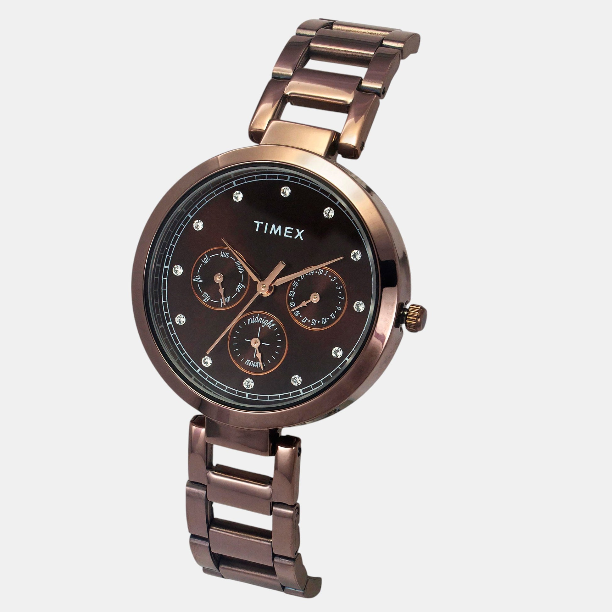Timex Fashion Women Quartz Brown Dial Multi-Function Stainless