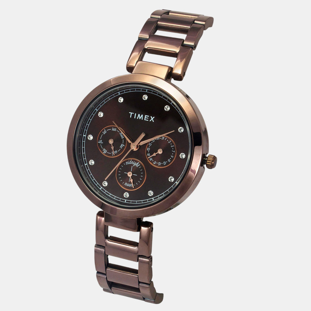 Fashion Women Quartz Brown Dial Multi-Function Stainless Steel Watch TW000X267