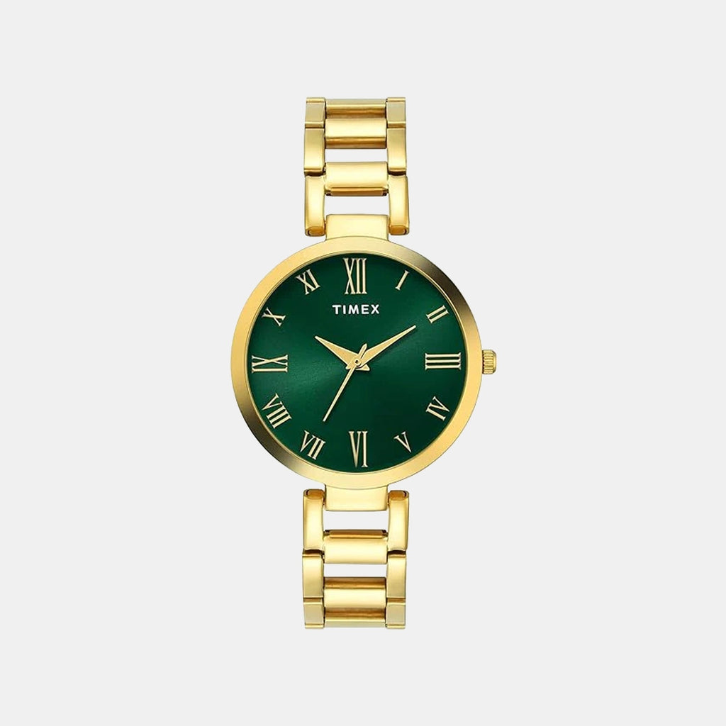 Fashion Women Quartz Green Dial Analog Stainless Steel Watch TW000X273