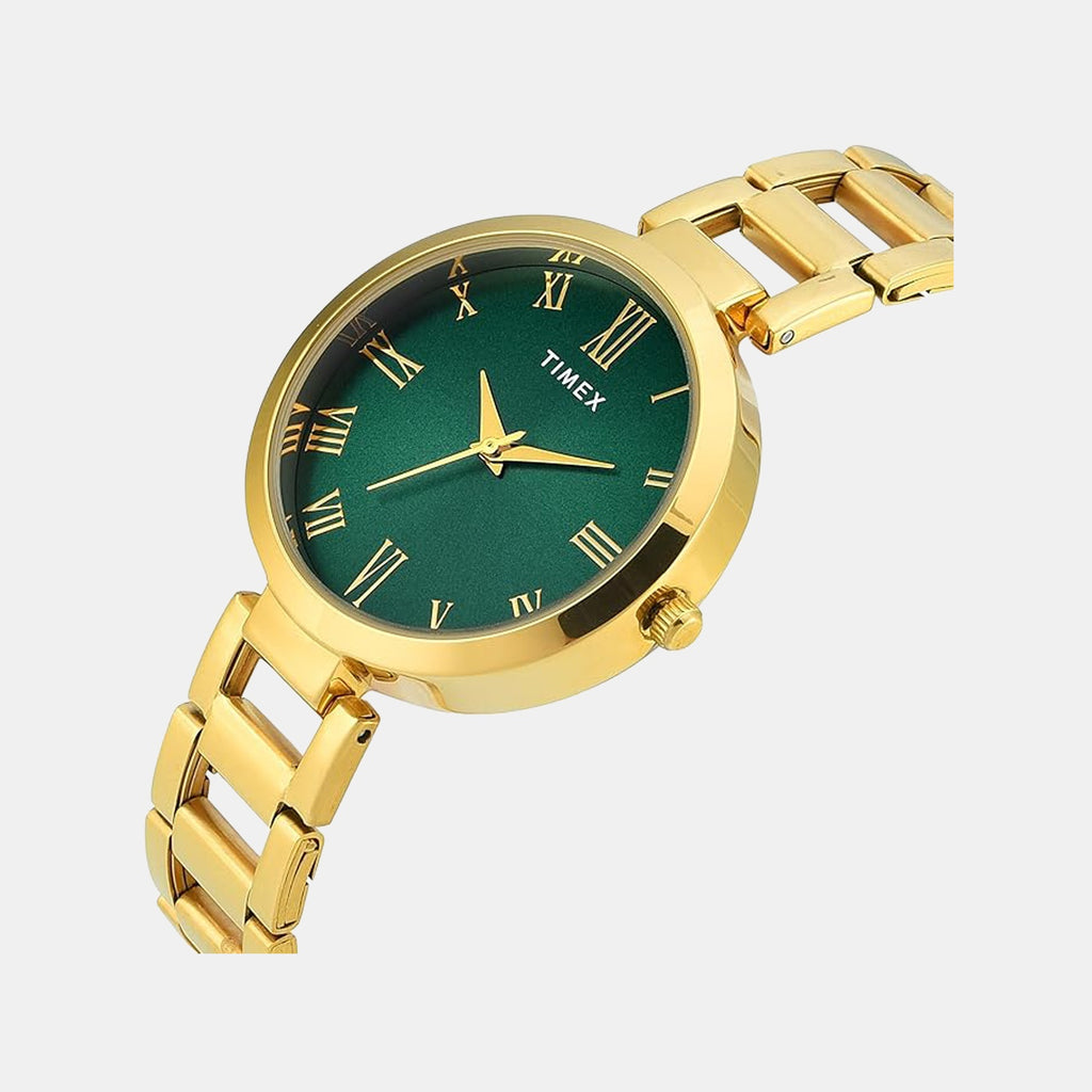 Fashion Women Quartz Green Dial Analog Stainless Steel Watch TW000X273