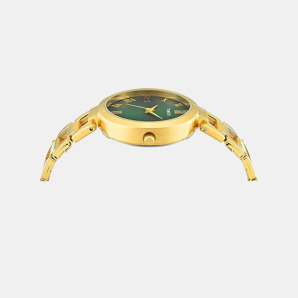 Fashion Women Quartz Green Dial Analog Stainless Steel Watch TW000X273