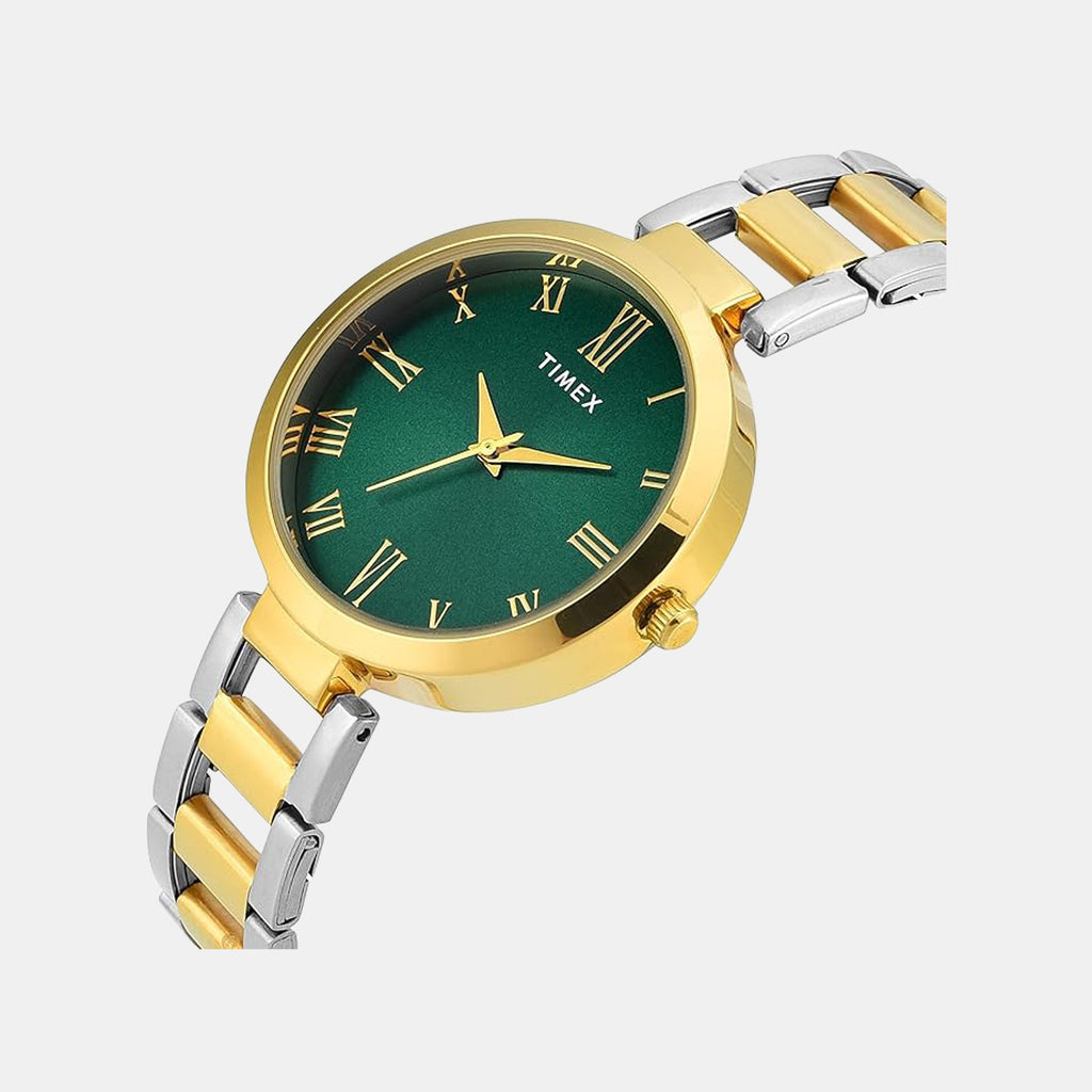 Fashion Women Quartz Green Dial Analog Stainless Steel Watch TW000X274