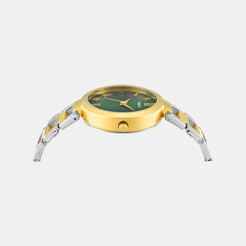 Fashion Women Quartz Green Dial Analog Stainless Steel Watch TW000X274