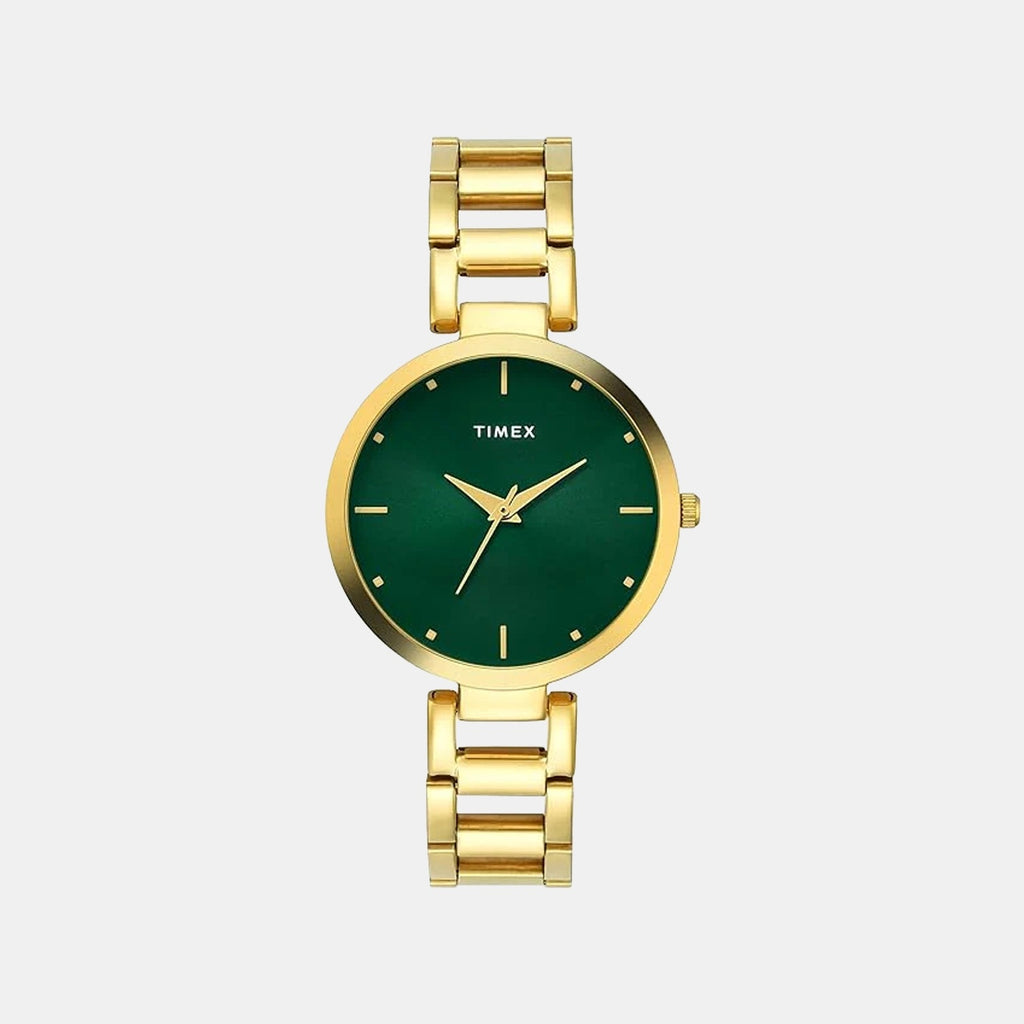 Fashion Women Quartz Green Dial Analog Stainless Steel Watch TW000X275