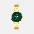 Fashion Women Quartz Green Dial Analog Stainless Steel Watch TW000X275