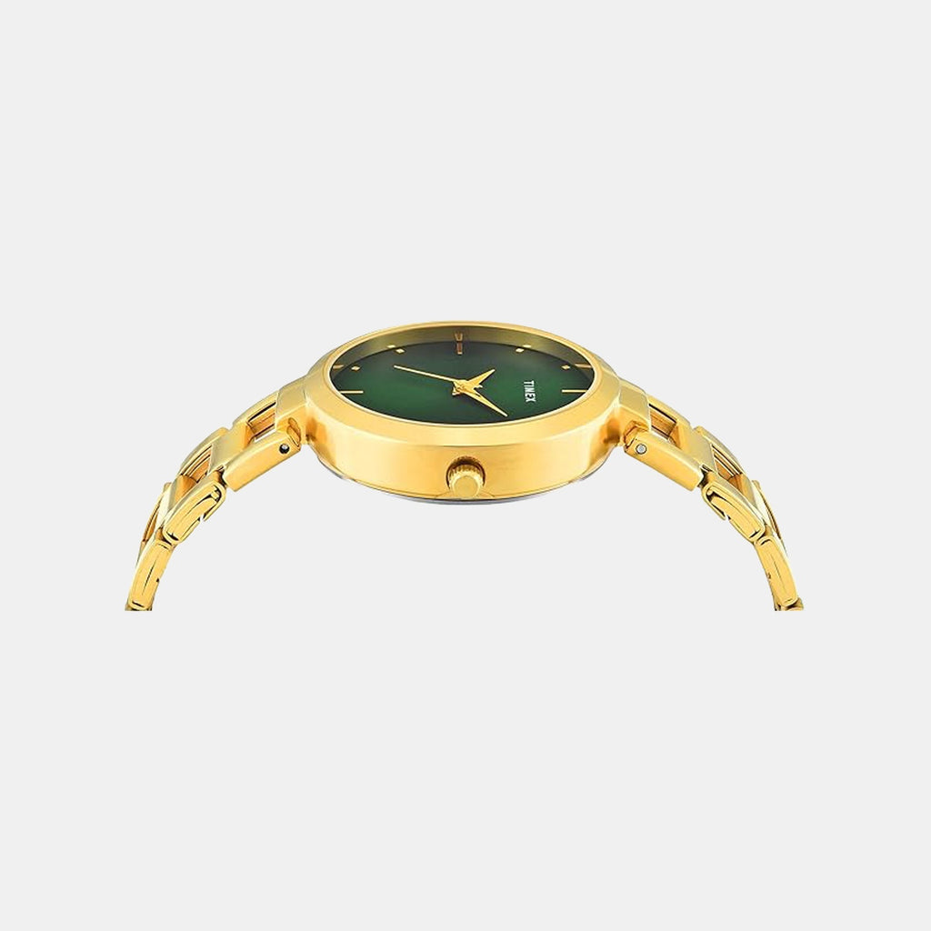 Fashion Women Quartz Green Dial Analog Stainless Steel Watch TW000X275