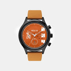 Men Quartz Orange Dial Multi-Function Leather Watch TW003HG27