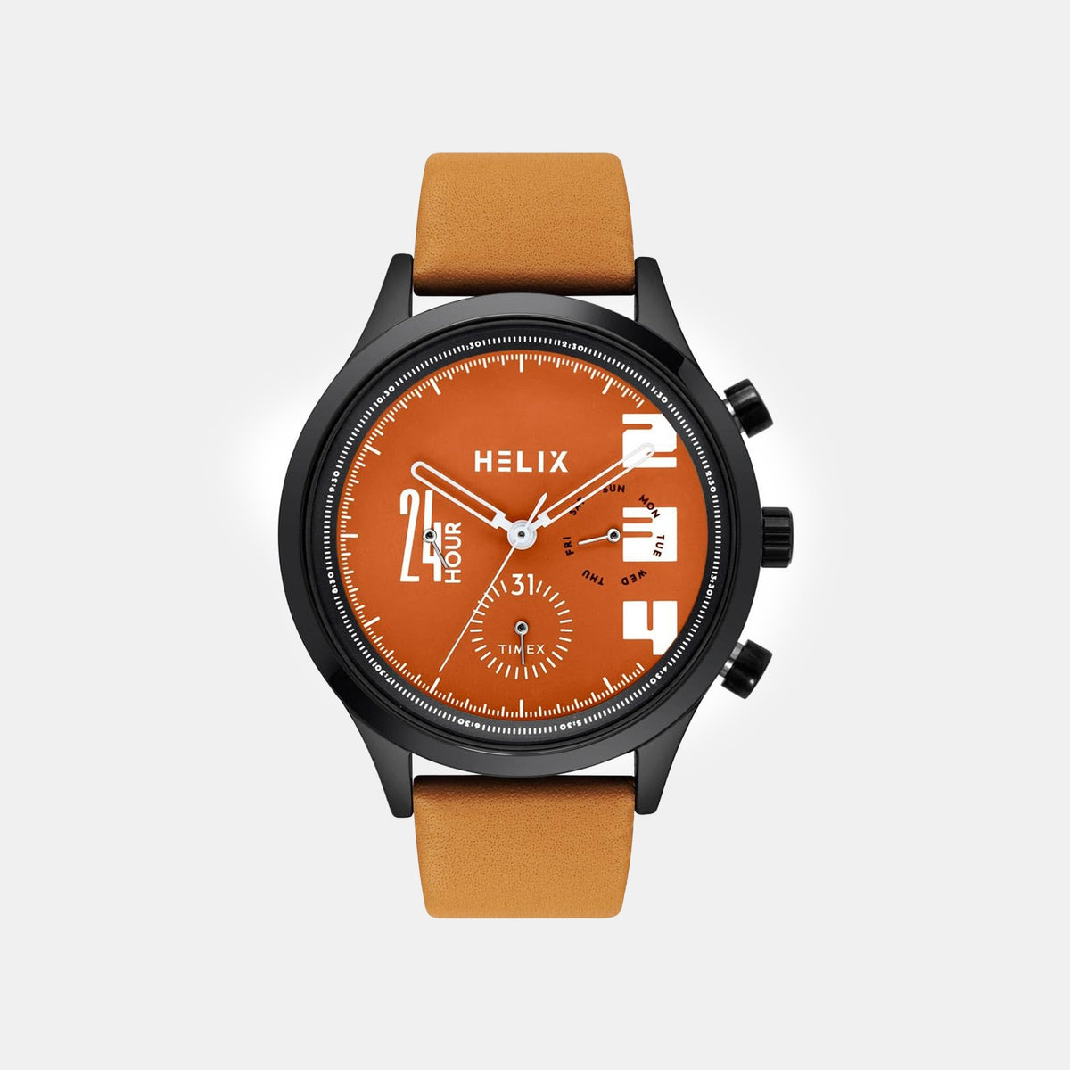 Men Quartz Orange Dial Multi-Function Leather Watch TW003HG27
