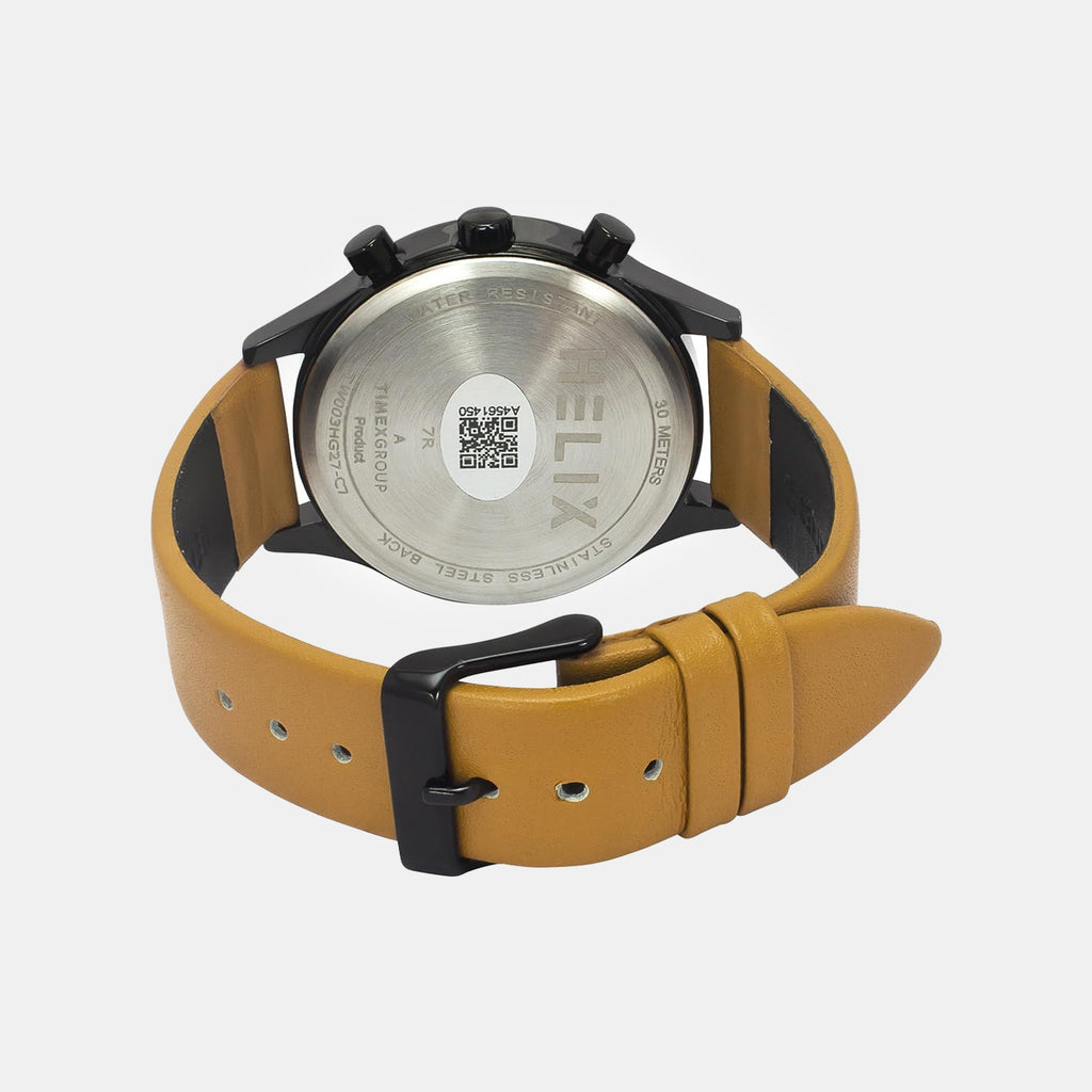 Men Quartz Orange Dial Multi-Function Leather Watch TW003HG27