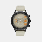 Men Quartz Beige Dial Multi-Function Leather Watch TW003HG30