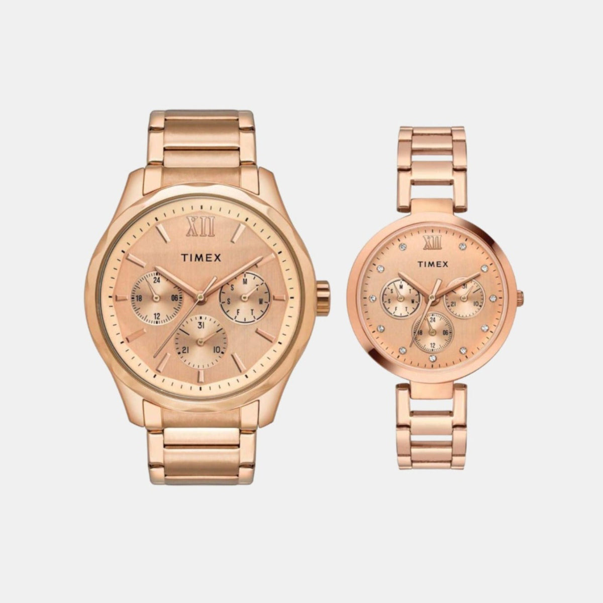 Trendline Couple Quartz Rose Gold Dial Multi-Function Stainless Steel Watch TW00PR266